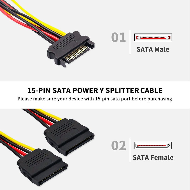 DaFuRui 4pcs SATA Power Splitter Cable,15 Pin Male to 15 Pin Dual Female Power Cable 8 Inches - Image 4